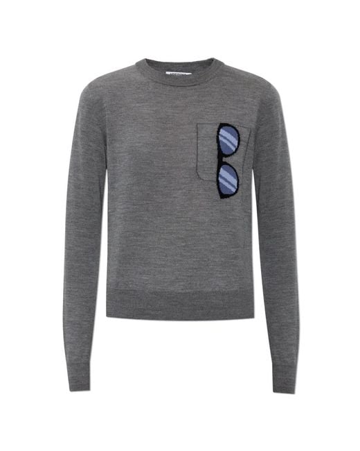 Moschino Gray Sunglasses-Intarsia Pocket-Detail Sweater