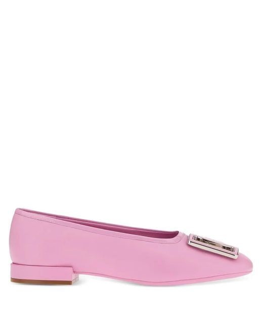 Ferragamo Pink Buckle Leather Ballerina Flats