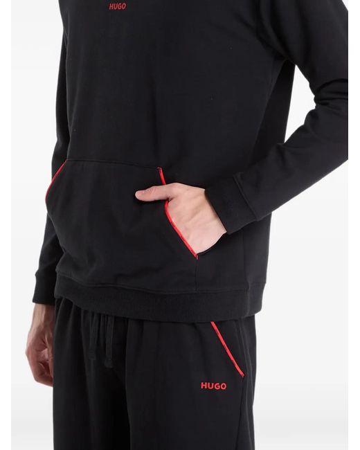 HUGO Black Logo-Print Pouch-Pocket Hoodie for men