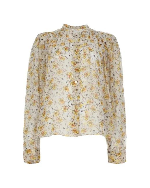 Isabel Marant White Floral-Print Smocked Blouse