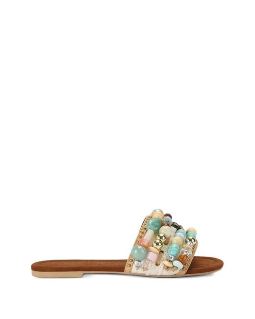 Kurt Geiger Natural Bead-Embellished Eagle-Plaque Slides