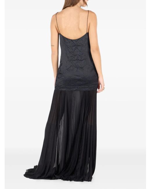 Roberto Cavalli Gekreukte Zijden Maxi-Jurk in het Black