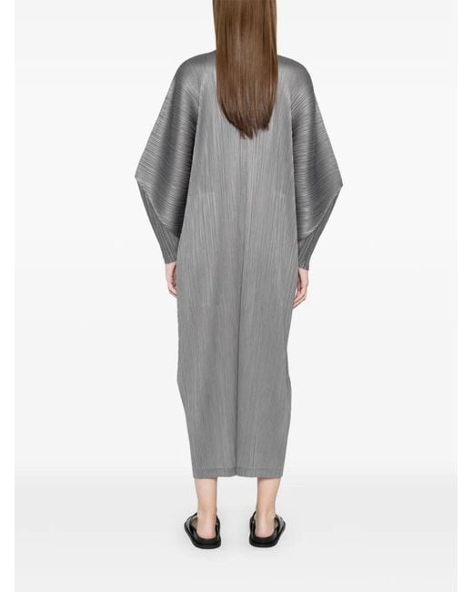 Pleats Please Issey Miyake Gray Skyline Buttoned Pleated Coat