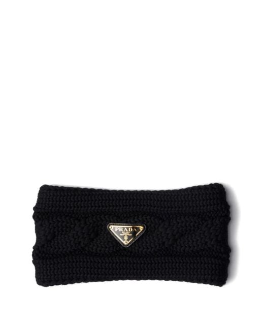 Prada Black Cable-Knit Logo Headband