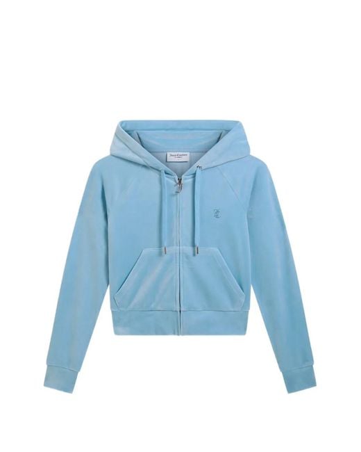 Juicy Couture Blue Diamanté Velour Zip-Up Hoodie