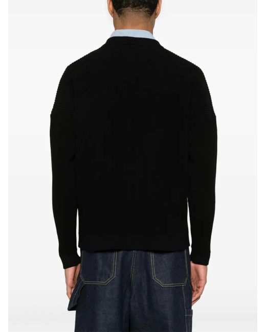 Maison Kitsuné Black Handwriting-Embroidered Ribbed Cardigan for men