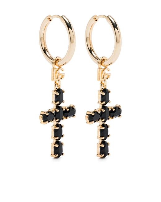 Dolce & Gabbana White Cross-charm Drop Earrings