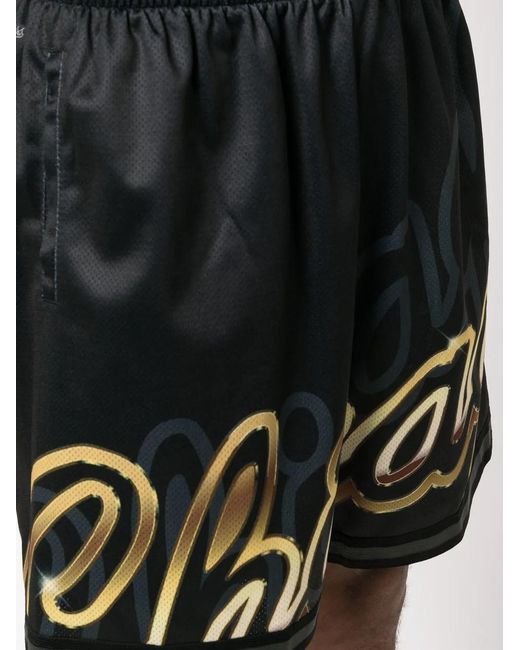 Mitchell & Ness Black Logo-Print Track Shorts for men
