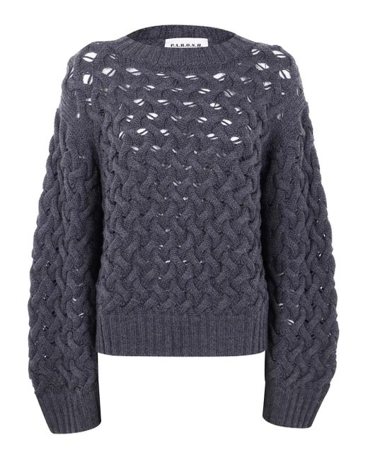 P.A.R.O.S.H. Blue Perforierter Pullover mit Zopfmuster