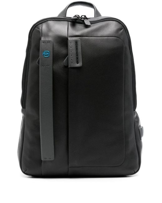 Piquadro Black Logo-plaque Leather Laptop Backpack for men