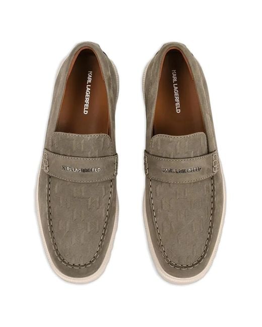 Karl Lagerfeld Gray Kori Monogram-Embossed Leather Loafers for men