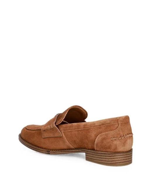 Guess Brown Logo-Plaque Suede Loafers