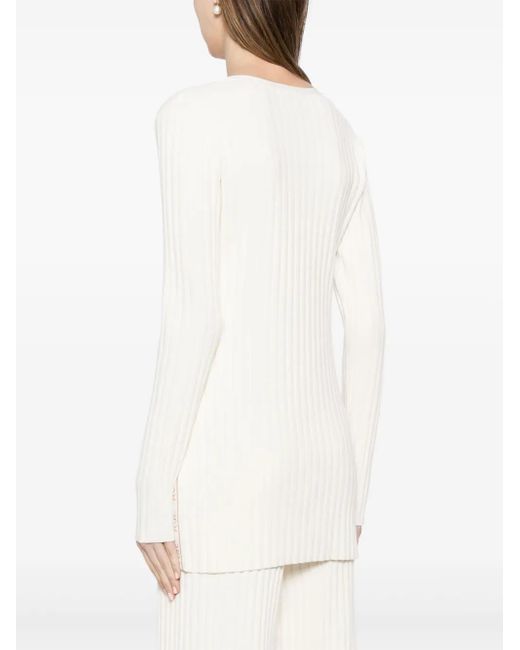 Aje. White Logo-Tape Ribbed-Knit Jumper