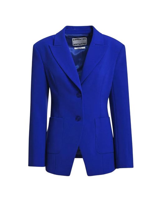 Essentiel Antwerp Blue Knightly Single-Breasted Padded-Shoulder Blazer