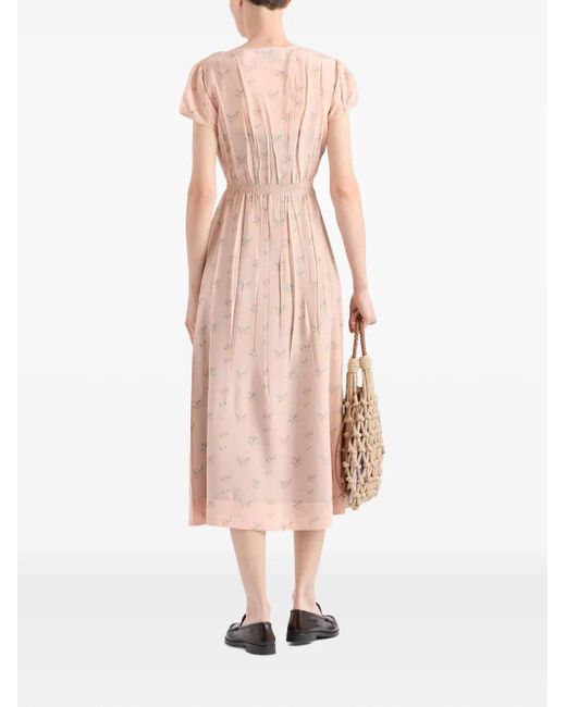 Prada Pink Floral Pongé Midi Dress