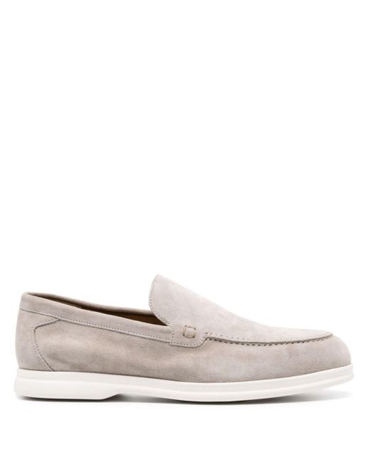 Doucal's White Moc-stitching Suede Loafers for men