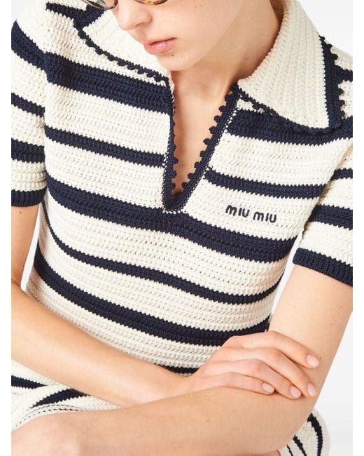 Miu Miu Blue Stripe-pattern Crochet Minidress