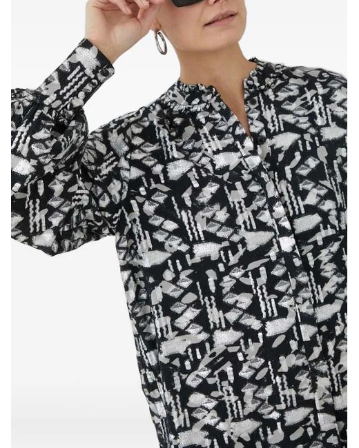 Bruuns Bazaar White Geometric-Print Long-Sleeved Blouse