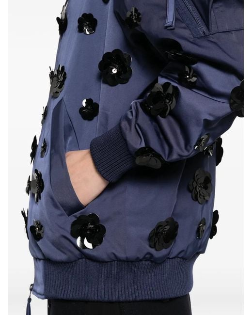 P.A.R.O.S.H. Blue Floral Embroidered Bomber Jacket