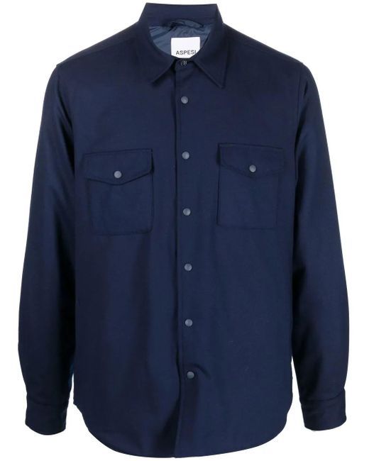 Aspesi Blue Buttoned-Up Long-Sleeved Shirt for men