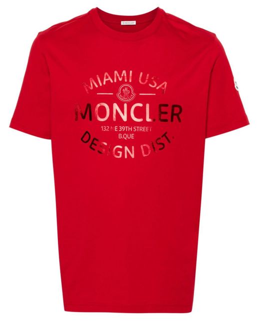 Moncler Red Logo-print Cotton T-shirt for men