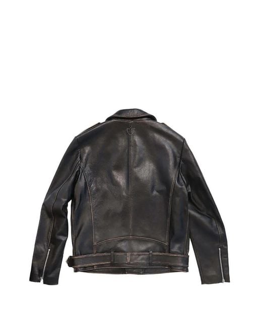 HTC Black Mick Fringe-Detail Leather Jacket for men