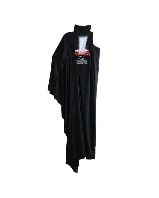 Balenciaga Black One-Shoulder Graphic-Print Maxi Dress