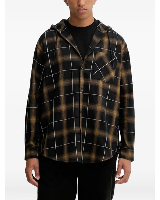 HUGO Black Check-Print Shirt Jacket for men