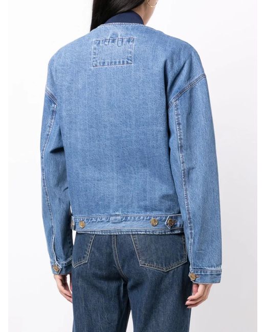 Rejina Pyo Blue Wells Layered Denim Bomber Jacket