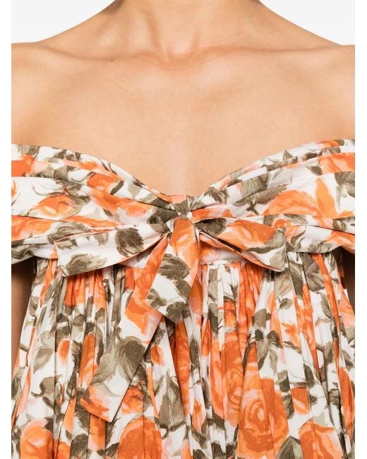 Chloé White Floral-Print Off-Shoulder Mini Dress