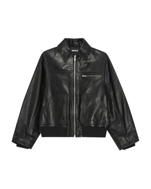 ROTATE BIRGER CHRISTENSEN Black Zip Leather Bomber Jacket