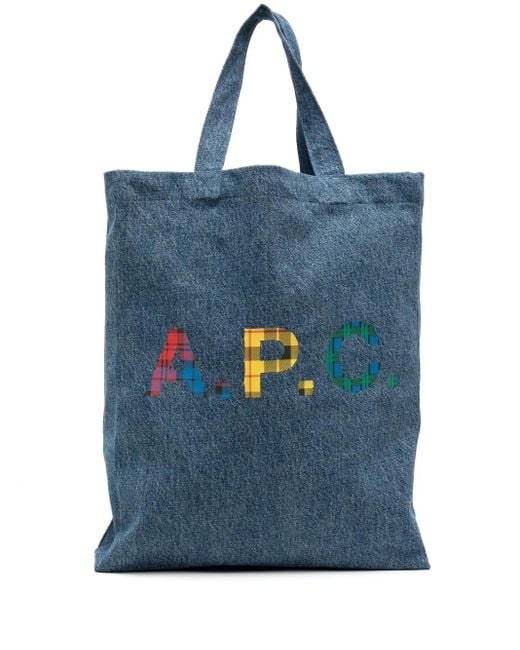 A.P.C. Blue Logo-Print Denim Tote Bag
