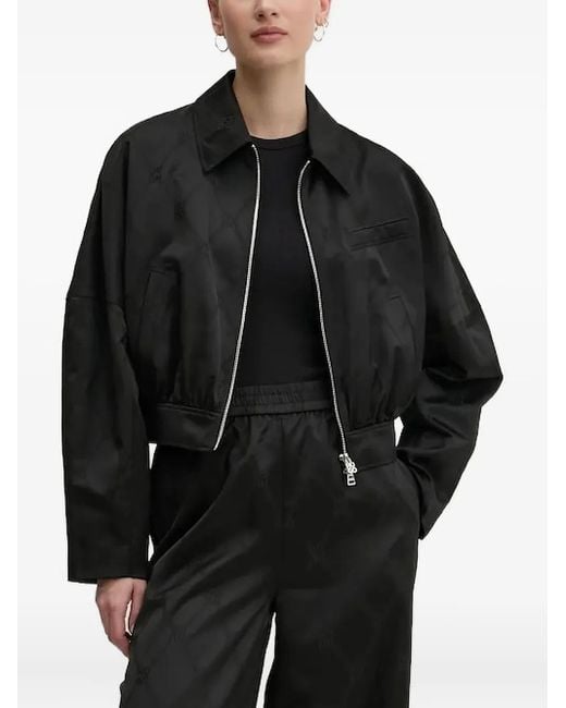 HUGO Black Monogram-Pattern Zip-Up Jacket