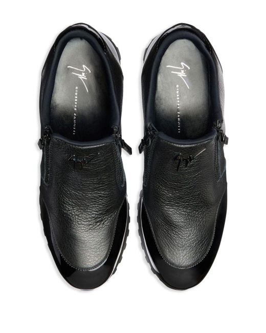 Giuseppe Zanotti Black Idle Run Grained Leather Zip-up Loafers for men