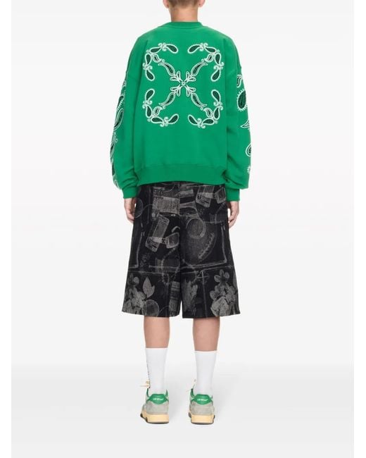 Off-White c/o Virgil Abloh Green Arrow Bandana-Embroidered Cotton Sweatshirt for men