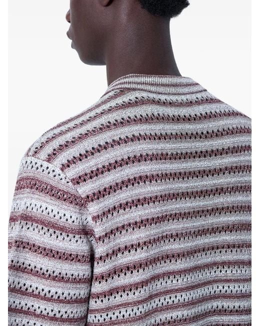 ACHM Gray Flush Striped-Knit Short-Sleeve Shirt for men