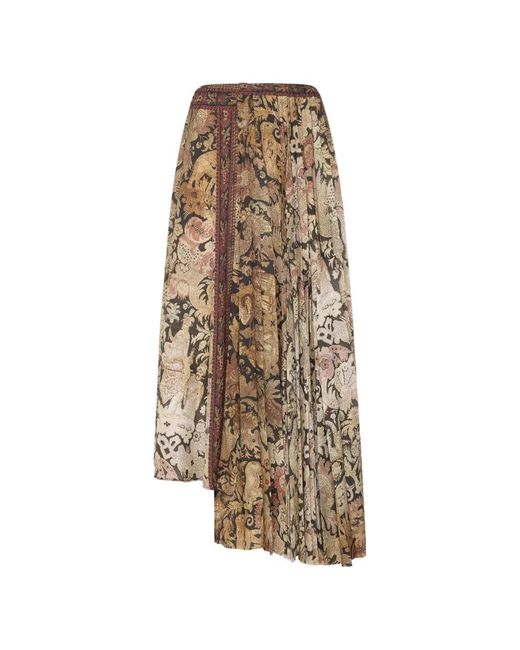 Pierre Louis Mascia Natural Ceto Tapestry-Print Asymmetric Midi Skirt