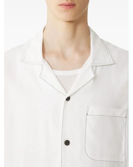 Lanvin White Short-Sleeved Shirt With Graphic Print And Contrast Stitching for men