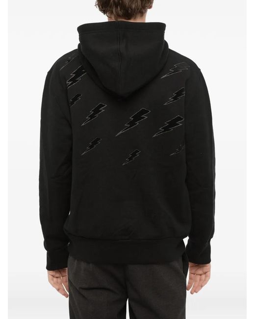Neil Barrett Black Thunderbolt Embroidered Hoodie for men