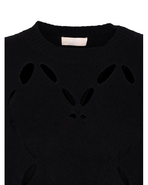 Liu Jo Black Cut-Out Crew-Neck Sweater