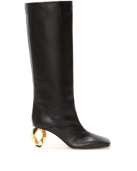 J.W. Anderson Black Leather Chain-Heel Knee-High Boots 75