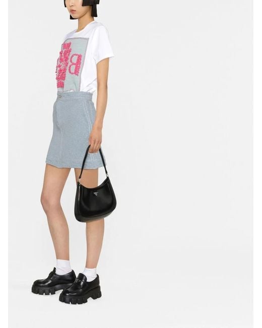 Barrie Blue Contrast-Stitch Mini Skirt