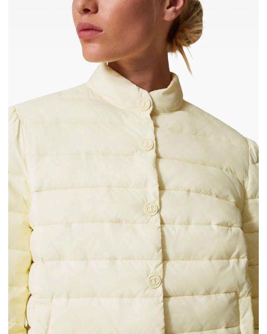 Twinset White Logo-Buttons Puffer Jacket