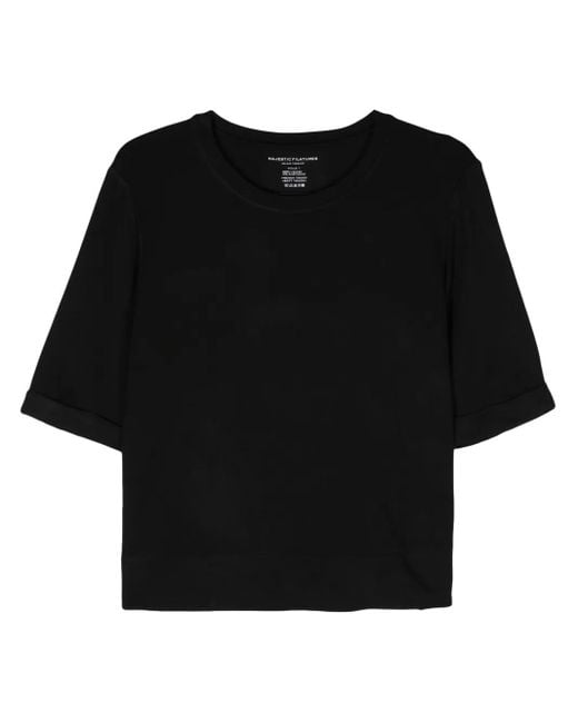 Majestic Filatures Black Cuffed-Sleeves Jersey T-Shirt