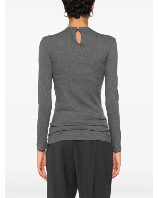 Brunello Cucinelli Gray Monili-Trim Long-Sleeve T-Shirt