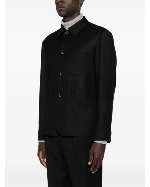 Barena Black Button-Fastening Patch-Pocket Shirt Jacket for men