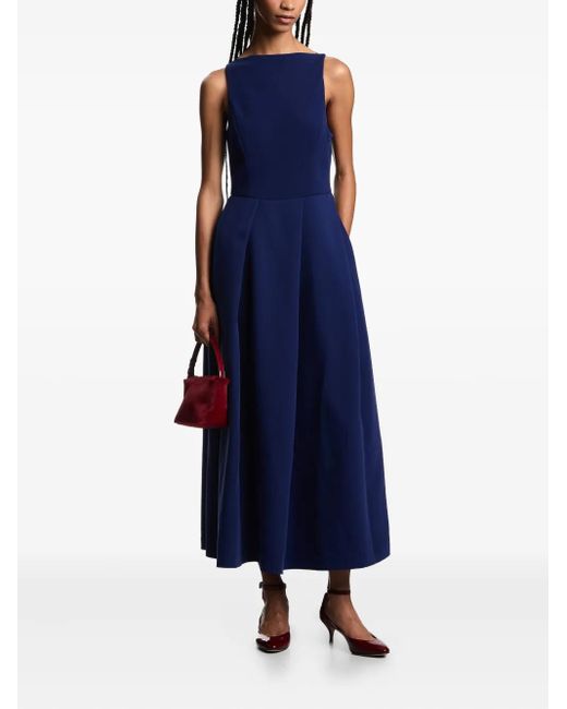 Emporio Armani Blue Pleated Sleeveless Maxi Dress