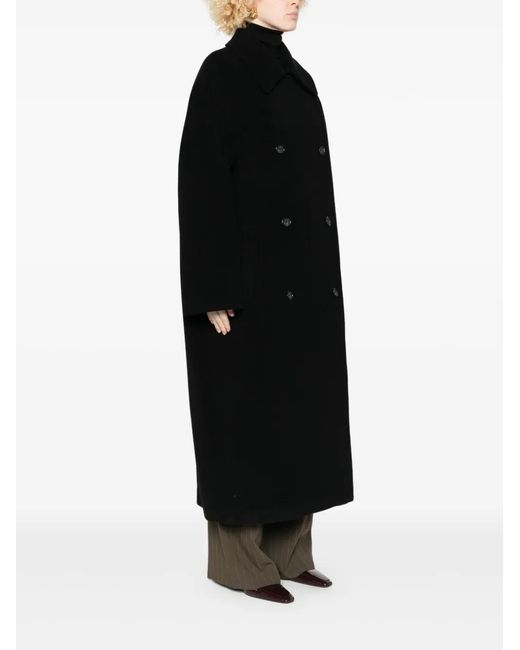 Totême Black Double-Breasted Buttoned Coat