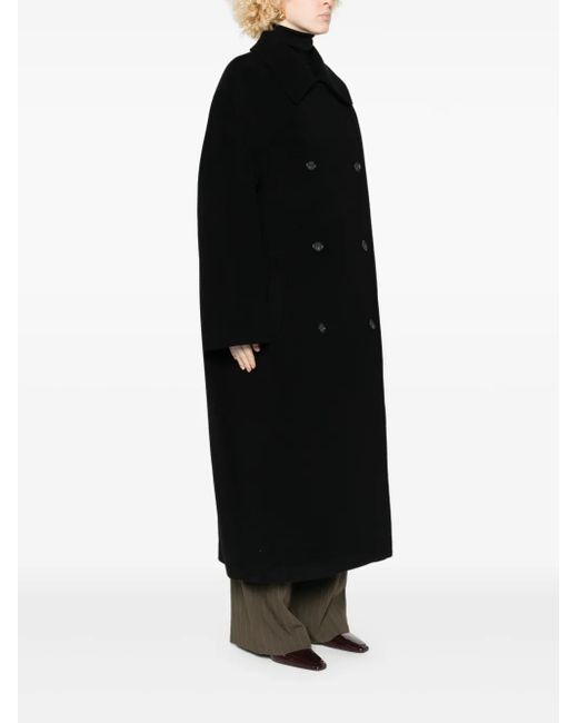 Totême Black Double-Breasted Buttoned Coat