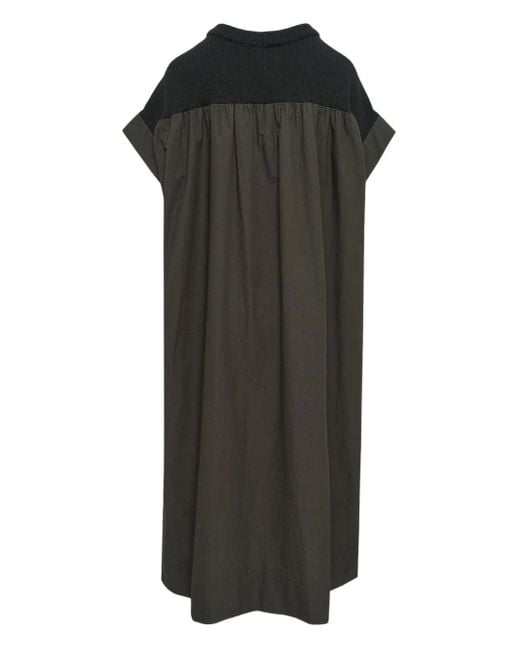 Y's Yohji Yamamoto Black Short-Sleeve Paneled Midi Dress